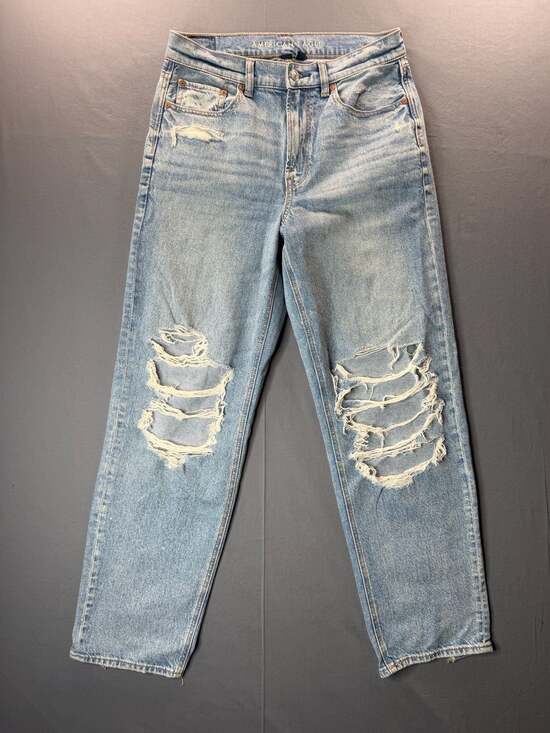 American Eagle Denim - American Eagle Super High Rise Baggy Straight Denim distressed jeans Women’s 6